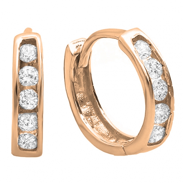 0.20 Carat (ctw) 10K Rose Gold Round White Diamond Ladies Huggies Hoop Earrings 1/5 CT