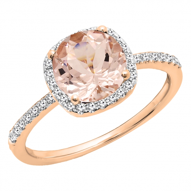 6 MM Round Morganite & White Diamond Halo Bridal Engagement Ring 10K Rose Gold