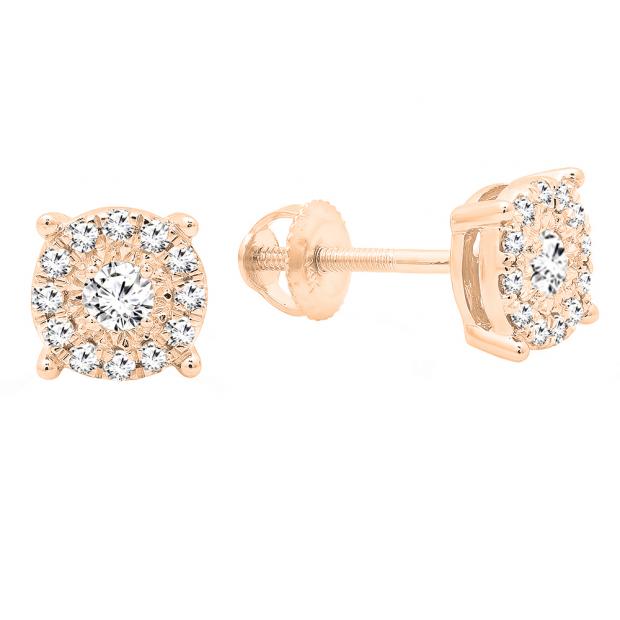 0.25 Carat (ctw) 10K Rose Gold  Round Cut White Diamond Ladies Cluster Stud Earrings 1/4 CT