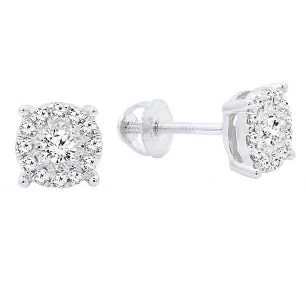 0.25 Carat (ctw) 10K White Gold  Round Cut White Diamond Ladies Cluster Stud Earrings 1/4 CT