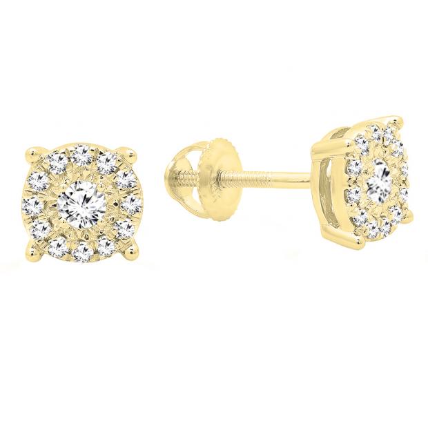 0.25 Carat (ctw) 10K Yellow Gold  Round Cut White Diamond Ladies Cluster Stud Earrings 1/4 CT