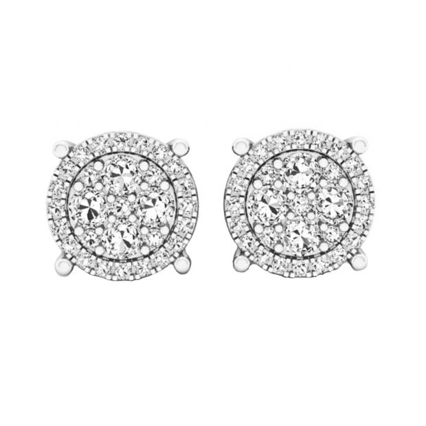 0.40 Carat (ctw) 18K White Gold Round Cut White Diamond Ladies Cluster Flower Stud Earrings