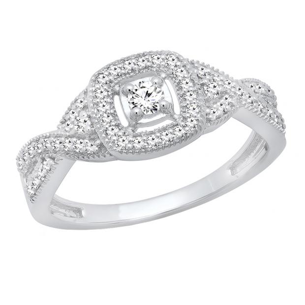 0.25 Carat (ctw) 10K White Gold Round White Diamond Ladies Split Shank Halo Engagement Ring 1/4 CT