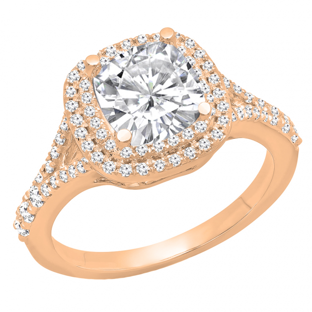 GIA CERTIFIED 2.00 Carat (ctw) 18K Rose Gold Cushion & Round Cut Diamond Ladies Halo Engagement Ring 2 CT