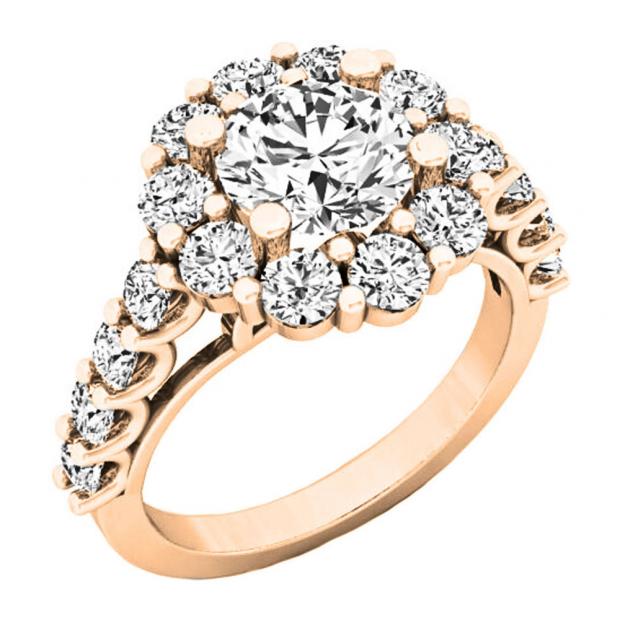 3.20 Carat (ctw) 14K Rose Gold Round White Diamond Bridal Flower Shaped Halo Engagement Ring