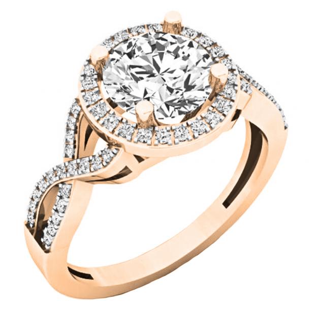 1.75 Carat (ctw) 10K Rose Gold Round White Diamond Ladies Swirl Split Shank Halo Engagement Ring