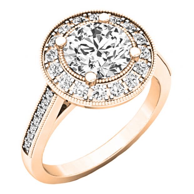 1.85 Carat (ctw) 10K Rose Gold Round Cut White Diamond Ladies Bridal Halo Engagement Ring