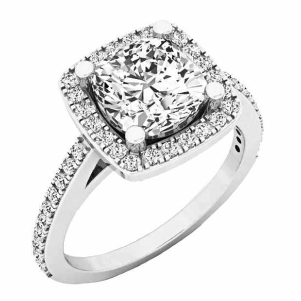 2.45 Carat (ctw) 10K White Gold Cushion & Round Cut Diamond Bridal Halo Style Engagement Ring