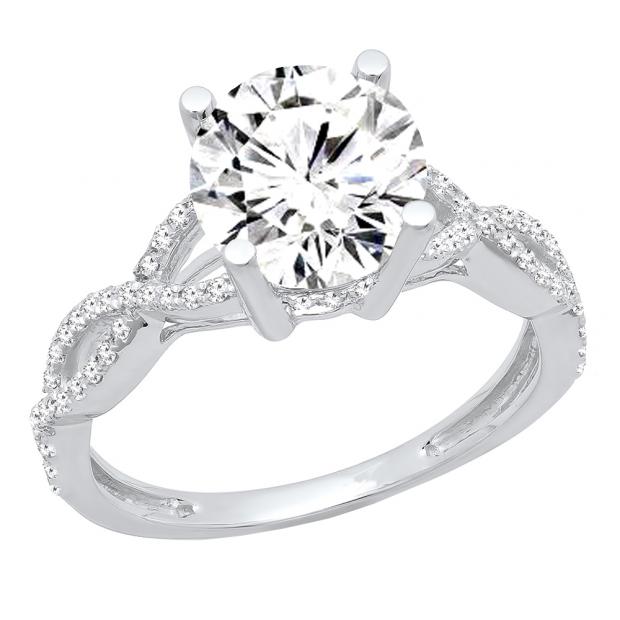 GIA CERTIFIED 1.75 Carat (ctw) 10K White Gold Round Diamond Crossover Split Shank Bridal Promise Engagement Ring