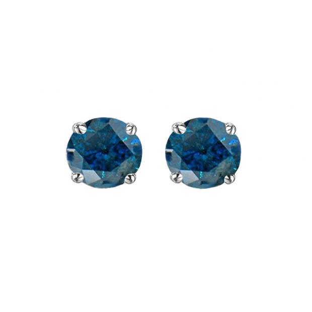 0.25 Carat (ctw) 10K White Gold Round Cut Blue Diamond Ladies Stud Earrings 1/4 CT