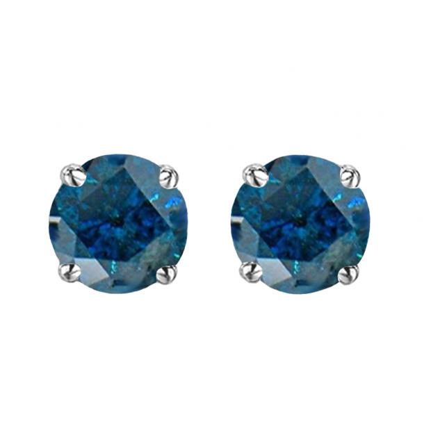 1.50 Carat (ctw) 10K White Gold Round Cut Blue Diamond Ladies Stud Earrings 1 1/2 CT