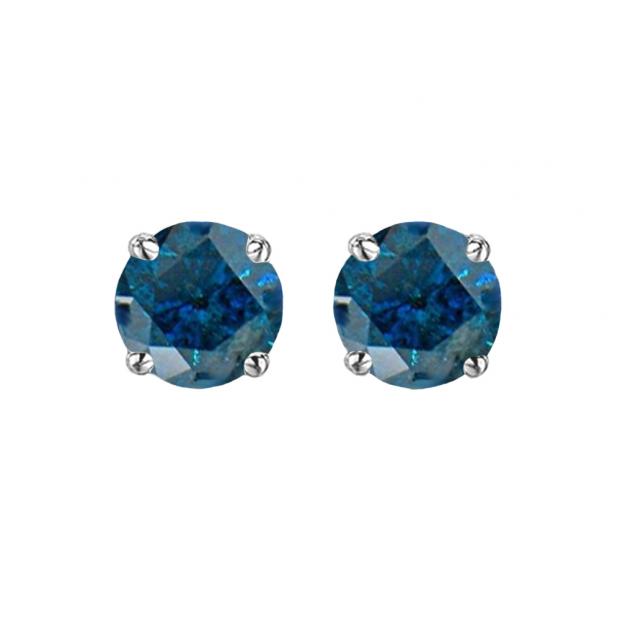 0.50 Carat (ctw) 18K White Gold Round Cut Blue Diamond Ladies Stud Earrings 1/2 CT