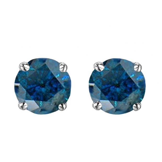 2.00 Carat (ctw) 18K White Gold Round Cut Blue Diamond Ladies Stud Earrings 2 CT