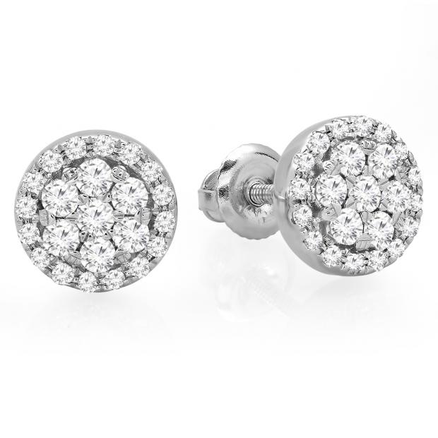 0.40 Carat (ctw) 14K White Gold Real Round Cut White Diamond Ladies Cluster Flower Stud Earrings