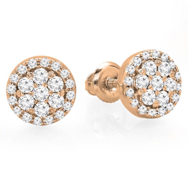 0.40 Carat (ctw) 18K Rose Gold Real Round Cut White Diamond Ladies Cluster Flower Stud Earrings