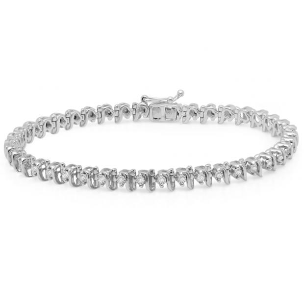 0.35 Carat (ctw) Sterling Silver Round Cut White Diamond Ladies Tennis Bracelet 1/3 CT