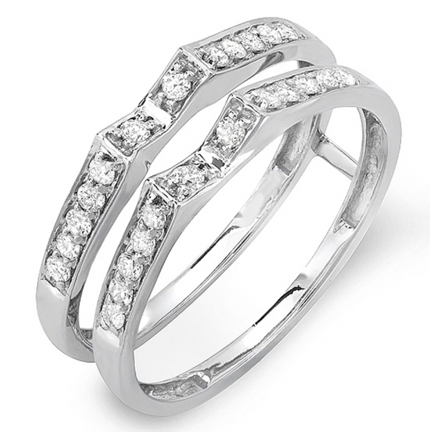 0.32 Carat (ctw) 10K White Gold Round Diamond Ladies Bridal Wedding Band Double Guard Ring 1/3 CT