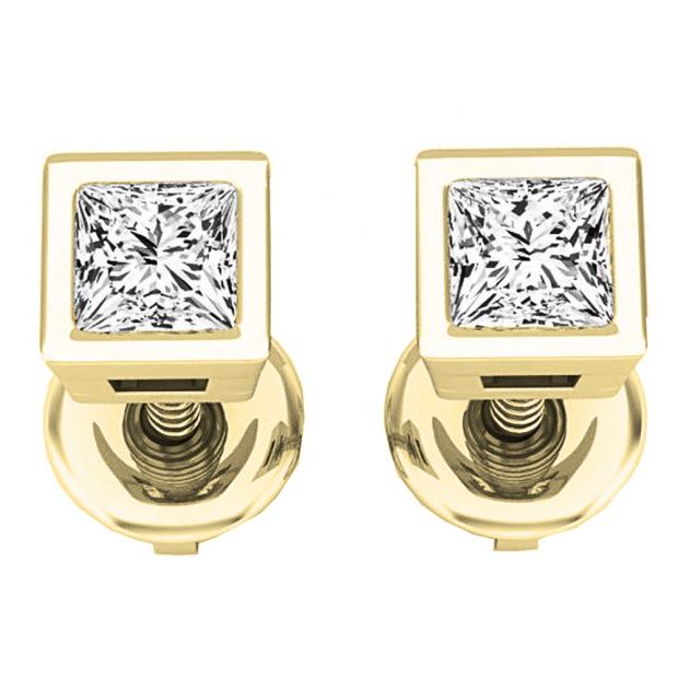 0.25 Carat (ctw) 18K Yellow Gold Princess Cut White Diamond Ladies Stud Earrings 1/4 CT
