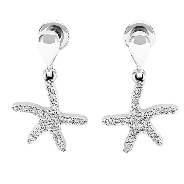 0.25 Carat (ctw) Sterling Silver Round White Diamond Ladies Starfish Earrings 1/4 CT
