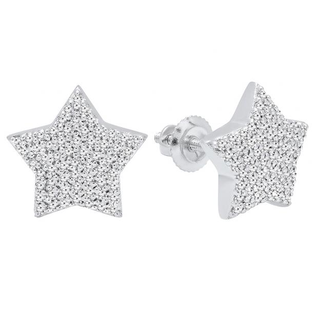 0.40 Carat (ctw) 10K White Gold Round Cut White Diamond Ladies Star Shape Fashion Stud Earrings