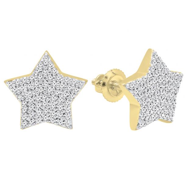 0.40 Carat (ctw) 18K Yellow Gold Round Cut White Diamond Ladies Star Shape Fashion Stud Earrings