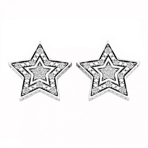 0.10 Carat (ctw) Sterling Silver Round Cut Diamond Ladies Star Shape Fashion Stud Earrings 1/10 CT
