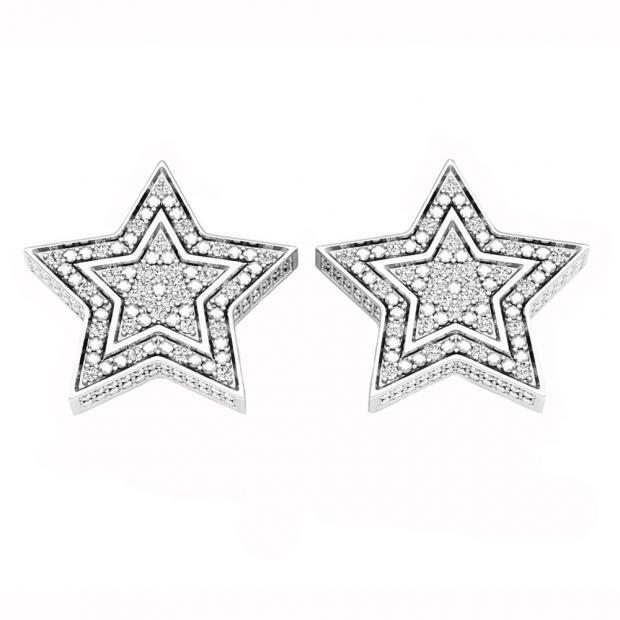 0.20 Carat (ctw) Sterling Silver Round White Diamond Ladies Star Shape Fashion Stud Earrings 1/5 CT