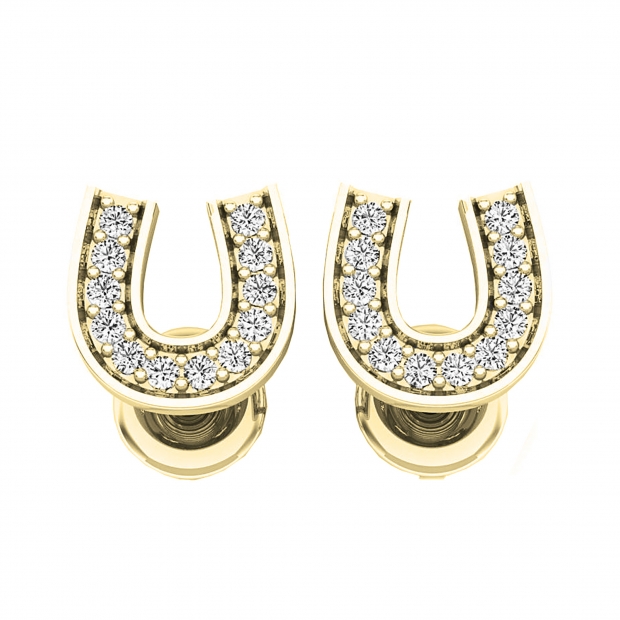 0.10 Carat (ctw) 10K Yellow Gold Round White Diamond Ladies Horse Shoe Earrings 1/10 CT