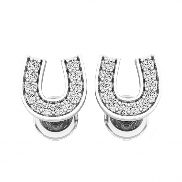 0.10 Carat (ctw) 18K White Gold Round White Diamond Ladies Horse Shoe Earrings 1/10 CT