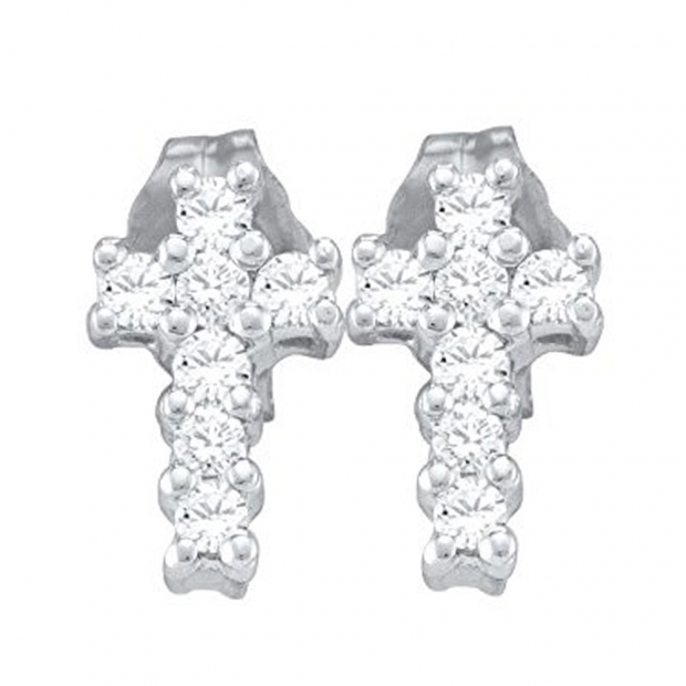 0.25 Carat (ctw) 10K White Gold Round Cut White Diamond Ladies Cross Stud Earrings 1/4 CT