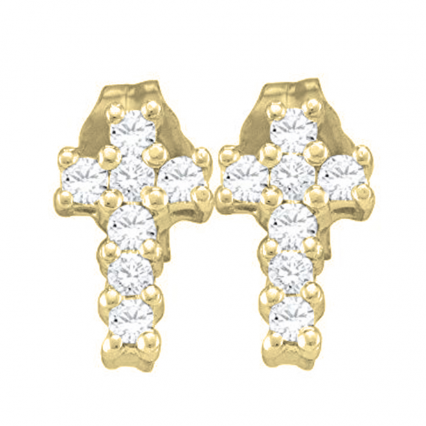 0.25 Carat (ctw) 10K Yellow Gold Round Cut White Diamond Ladies Cross Stud Earrings 1/4 CT