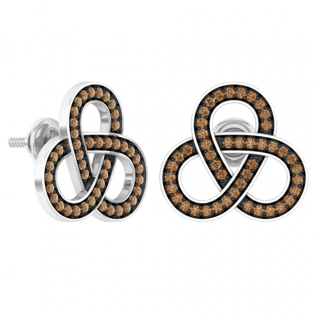 0.40 Carat (ctw) Sterling Silver Round Cut Cognac Diamond Ladies Knot Stud Earrings