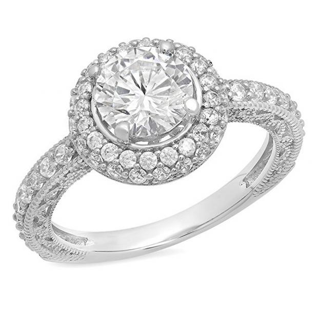 2.25 Carat (ctw) 14K White Gold Round Cut White Cubic Zirconia CZ Halo Style Bridal Engagement Ring
