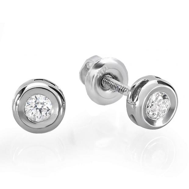 0.25 Carat (ctw) 10K White Gold Round Cut Diamond Bezel Stud Earrings 1/4 CT
