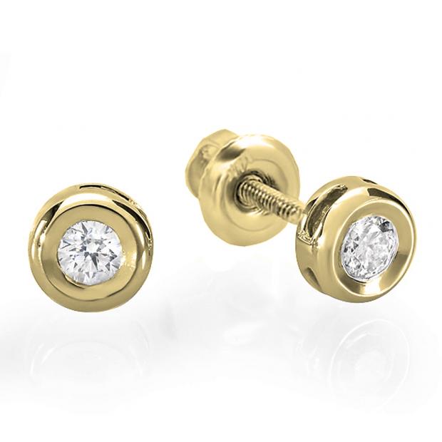 0.25 Carat (ctw) 10K Yellow Gold Round Cut Diamond Bezel Stud Earrings 1/4 CT