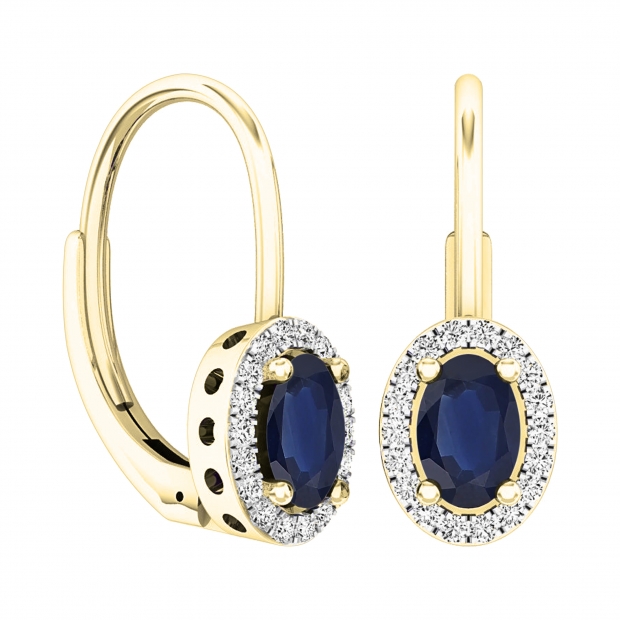 1.17 Carat (ctw) 14K Yellow Gold Oval Cut Blue Sapphire & Round Diamond Ladies Dangling Earrings