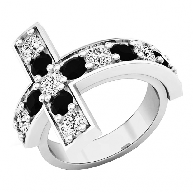 4.20 Carat (ctw) Sterling Silver Round Black & White Cubic Zirconia Ladies Cross Fashion Ring