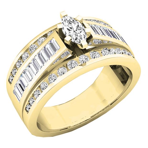 1.00 Carat (ctw) 18K Yellow Gold Marquise Baguette & Round Cut Diamond Ladies Engagement Ring 1 CT
