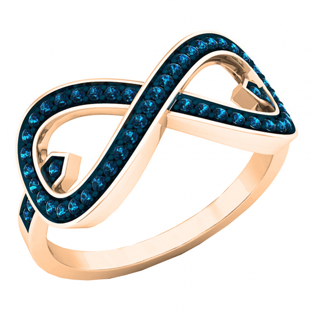 0.25 Carat (ctw) 10K Rose Gold Round Blue Diamond Ladies Infinity Right Hand Fashion Ring 1/4 CT