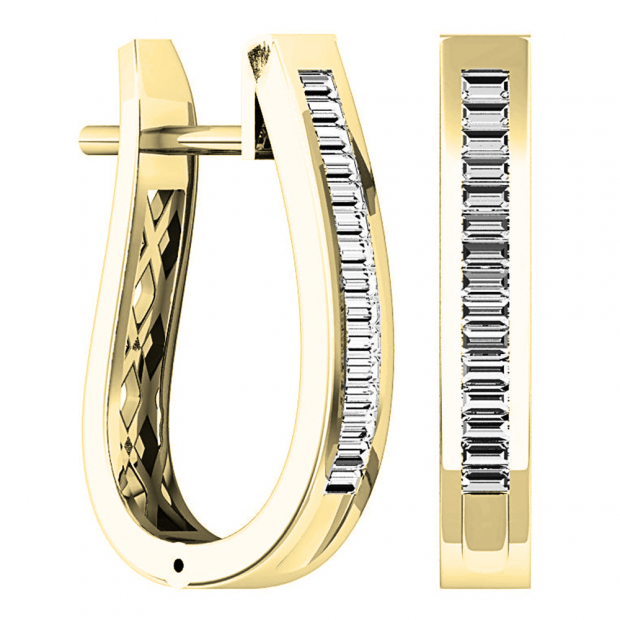 0.45 Carat (ctw) 10K Yellow Gold Baguette Cut Diamond Ladies Huggies Fashion Hoop Earrings 1/2 CT