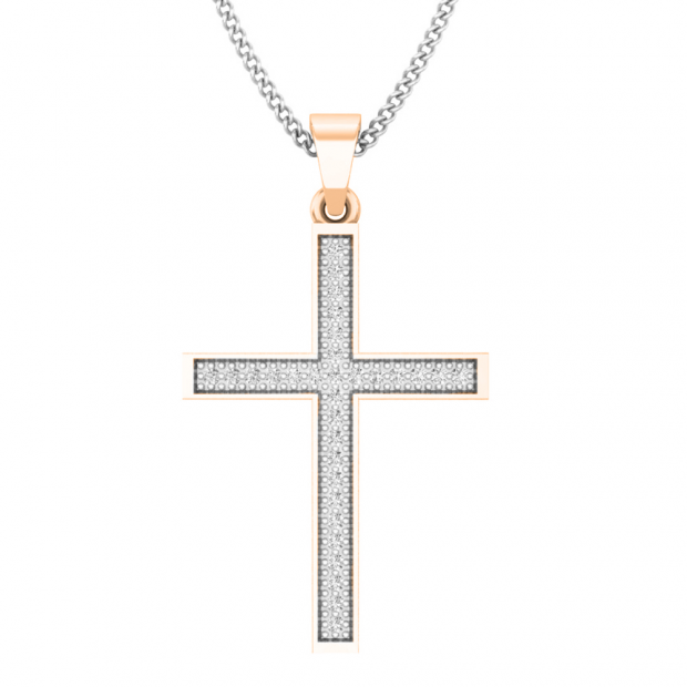 0.10 Carat (ctw) 10K Rose Gold Round Diamond Ladies Micro Pave Religious Cross Pendant 1/10 CT