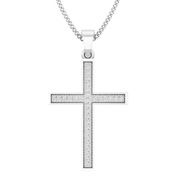 0.10 Carat (ctw) 10K White Gold Round Diamond Ladies Micro Pave Religious Cross Pendant 1/10 CT