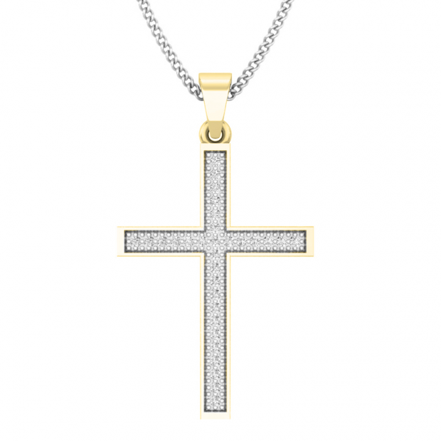 0.10 Carat (ctw) 14K Yellow Gold Round Diamond Ladies Micro Pave Religious Cross Pendant 1/10 CT