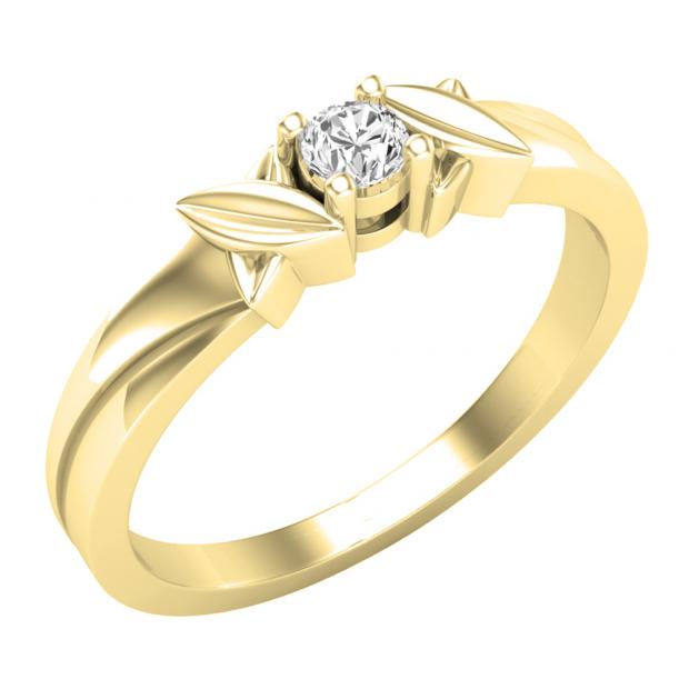 0.12 Carat (ctw) 14K Yellow Gold Round Diamond Ladies Solitaire Bridal Engagement Promise Ring