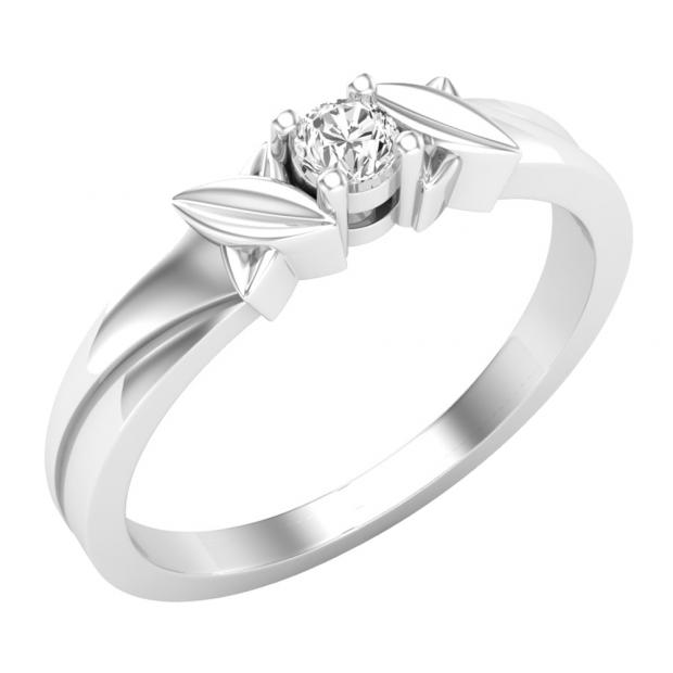0.12 Carat (ctw) 18K White Gold Round Diamond Ladies Solitaire Bridal Engagement Promise Ring