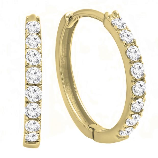 0.45 Carat (ctw) 10K Yellow Gold Round Cut White Diamond Huggie Hoop Earrings 1/2 CT