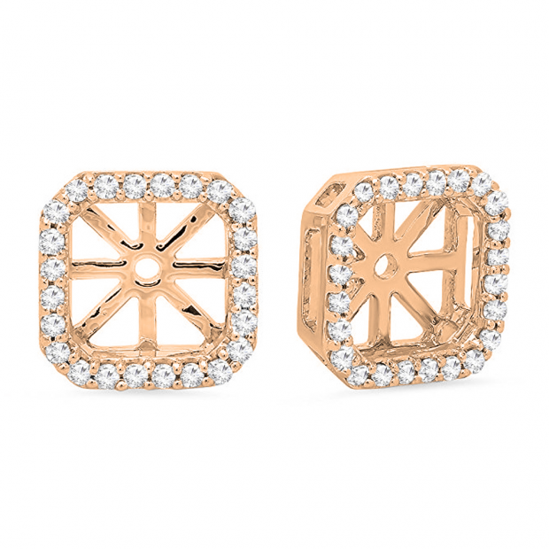 0.26 Carat (ctw) 10K Rose Gold Round White Diamond Removable Jackets For Stud Earrings 1/4 CT