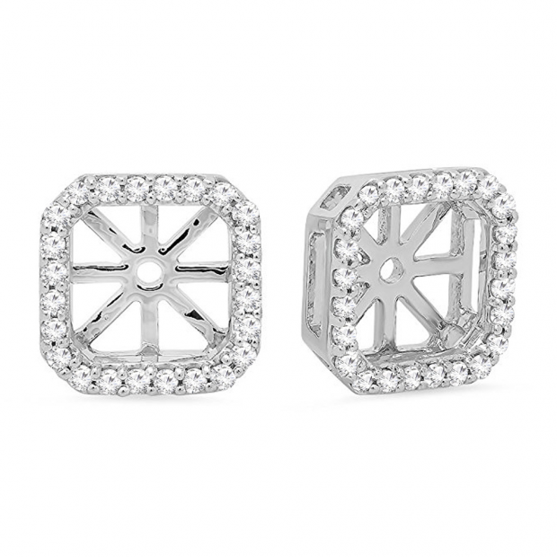 0.26 Carat (ctw) 10K White Gold Round White Diamond Removable Jackets For Stud Earrings 1/4 CT