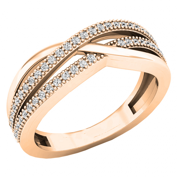 0.20 Carat (ctw) 10K Rose Gold Round Diamond Ladies Swirl Cocktail Fashion Right Hand Ring 1/5 CT