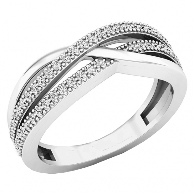 0.20 Carat (ctw) 10K White Gold Round Diamond Ladies Swirl Cocktail Fashion Right Hand Ring 1/5 CT